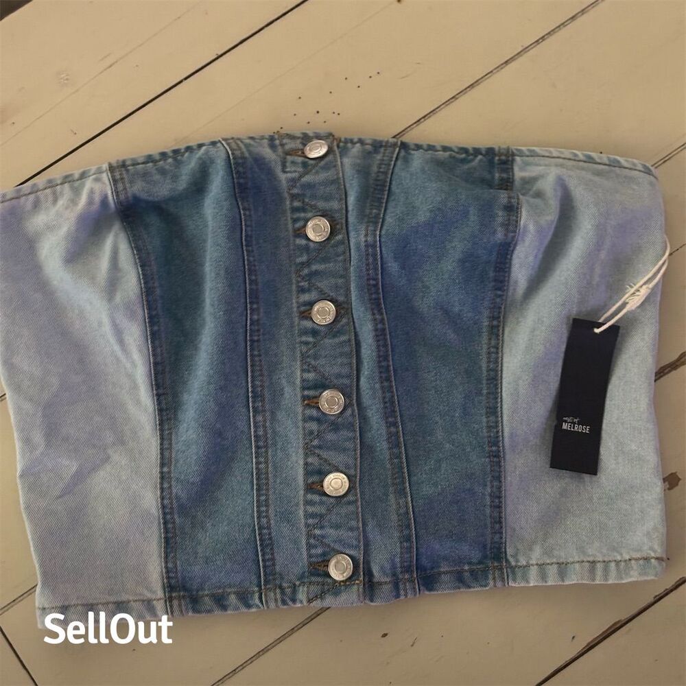 West Of Melrose Women's Blue Denim Tube Top Blouse XL Summer